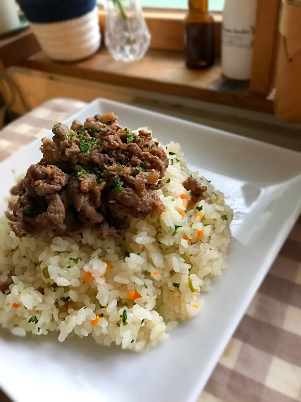 焼肉のせ炊飯器ピラフ|Sachiyo Tanakaさん