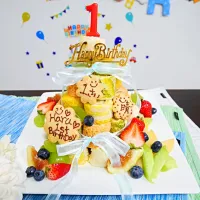 ❤息子1st Birthday🎂‼❤6種の生地で後期離乳食のフルーツロールタワー♡