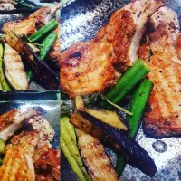 Snapdishの料理写真:#porkchops  #Chefemanuel 
Pan-seared Pork chops in fresh Sage & Garlic with Fresh Plums An Onions Asparagus,Okra,Egg Plant 
BISTRO STYLE HOMECOOKING|Emanuel Hayashiさん