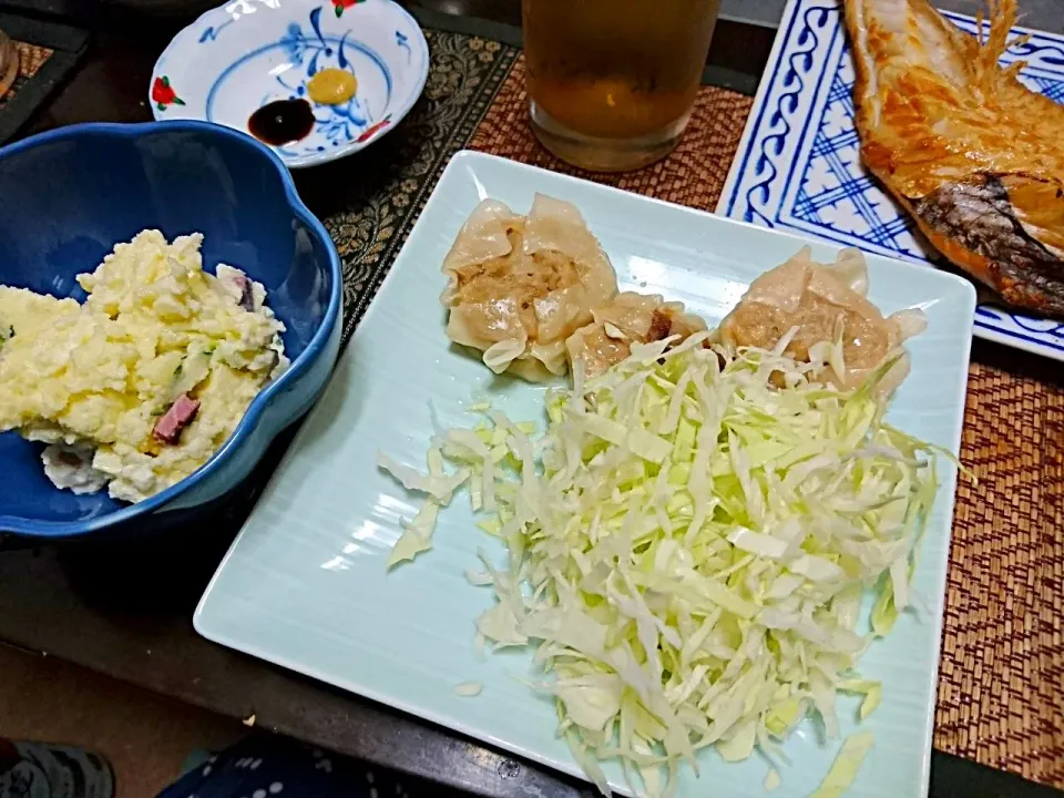 シューマイ&あかざかなの昆布しょうゆ&ポテトサラダ|まぐろさん