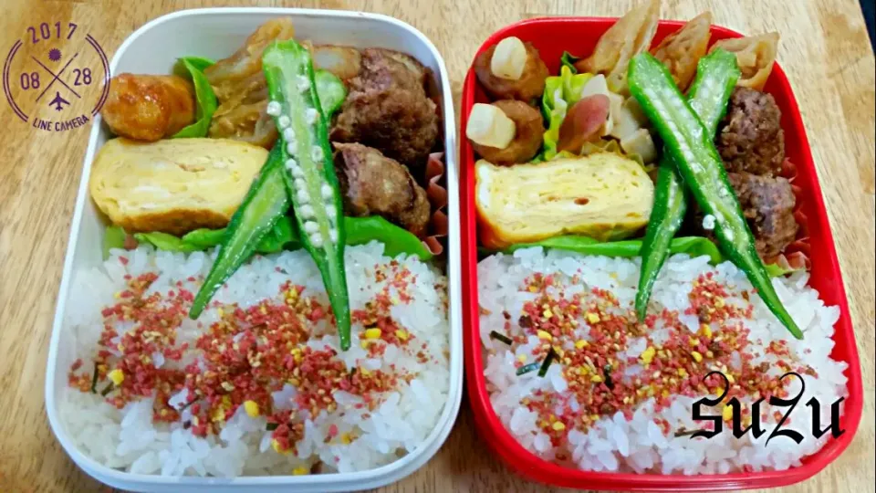 新学期の昨日、遠征明けで疲れも取れず家にあるものでお弁当！
見た目は、ふりかけで誤魔化してる～(*´罒`*)
子供たち、新学期早々ごめんね😭|suzuさん