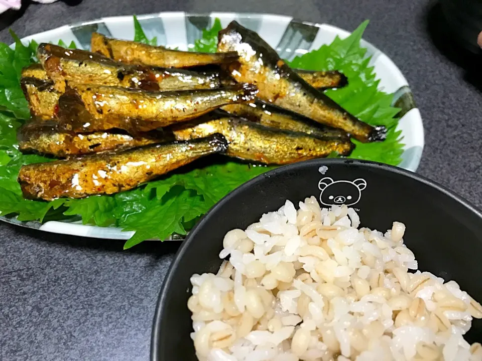 もち麦飯、魚、しそ|ms903さん