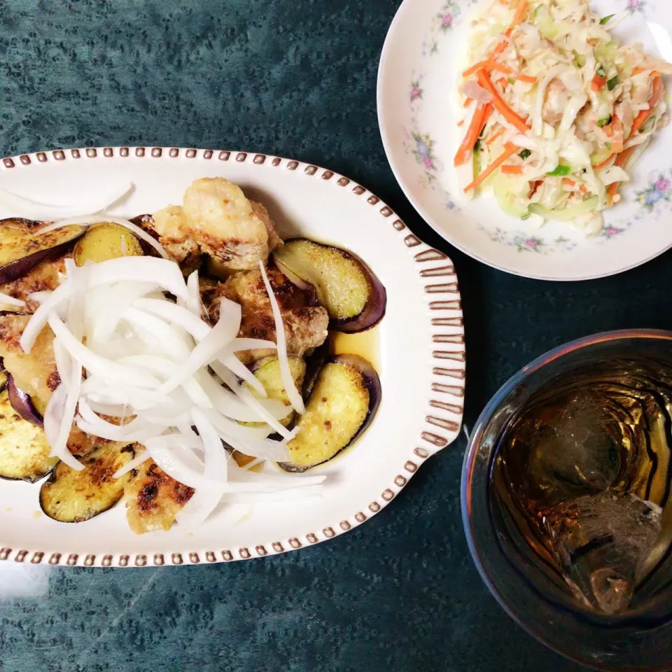 ナスと鶏肉の南蛮漬けとコールスロー|まっさんさん