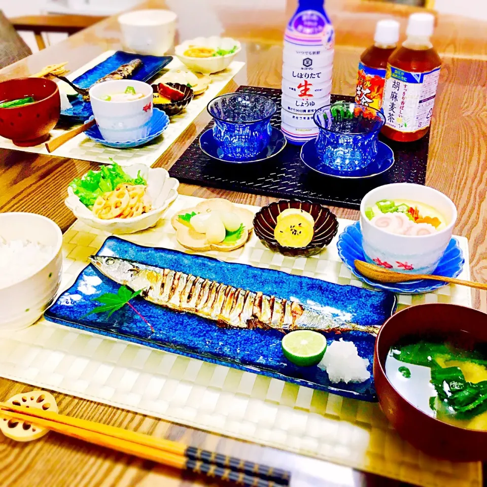 Snapdishの料理写真:またまた秋刀魚🐟
茶碗蒸し☆豚レンコン炒め☆さつまいも煮|わっちんさん