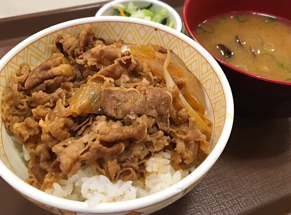 ☀️営業マンの昼ごはん🍴
牛丼（並）  おしんこ しじみ汁セット|ぽんたさん