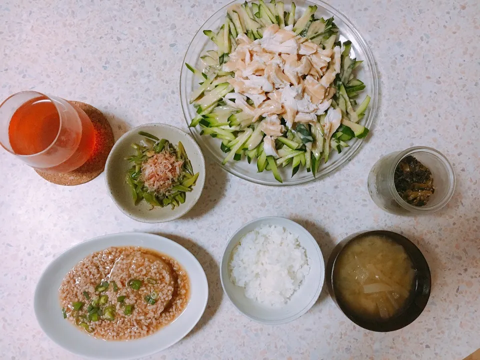 晩ごはん 棒棒鶏 インゲン炒め 大根肉そぼろ|はやしさん