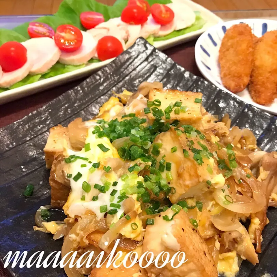 すき焼き風厚揚げときのこの煮物✨鶏ハムサラダ✨ササミフライ|マイコさん