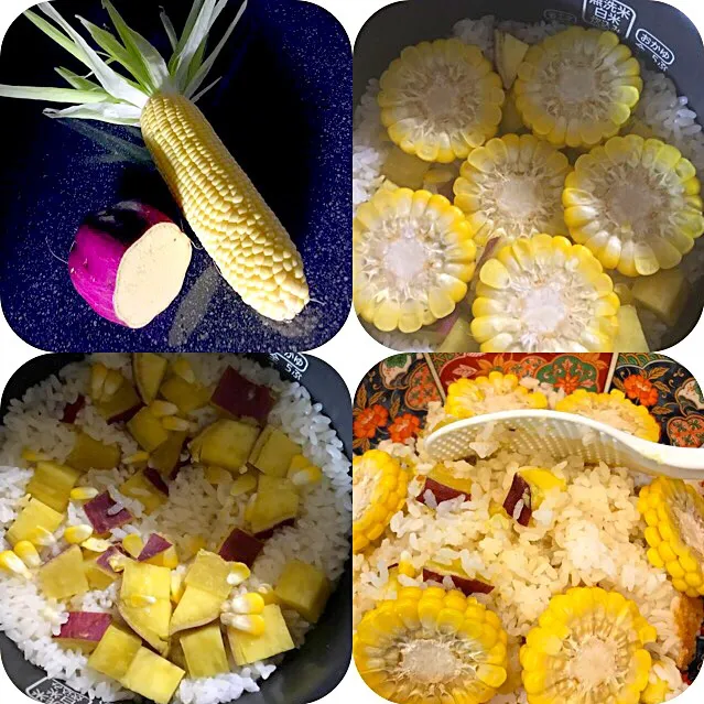 Snapdishの料理写真:とうもろこし🌽とさつまいも🍠仲良く炊き込みご飯|シュトママさん