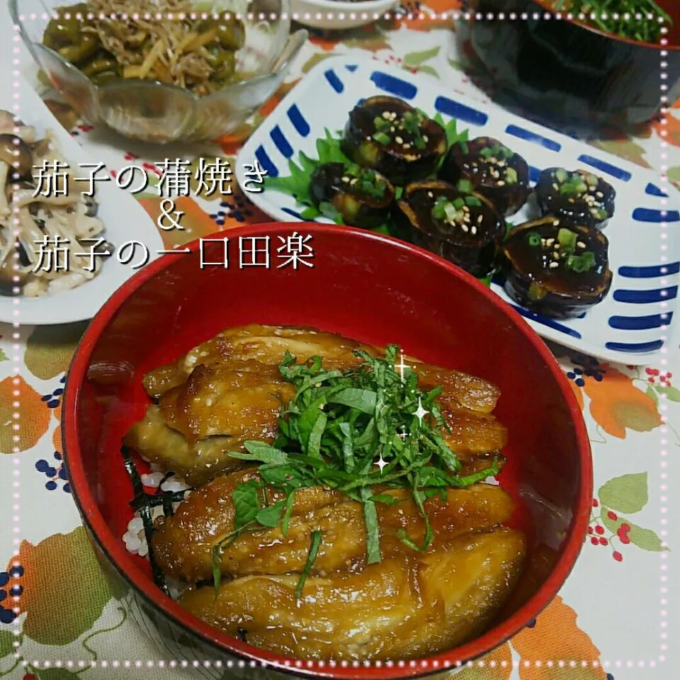 Snapdishの料理写真:茄子の蒲焼き丼と茄子の一口田楽
#ナスラー#茄子祭り|めぐチー🌿さん