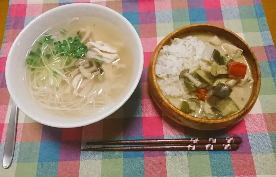 チキンフォースープでビーフン&グリーンカレー|なおさん