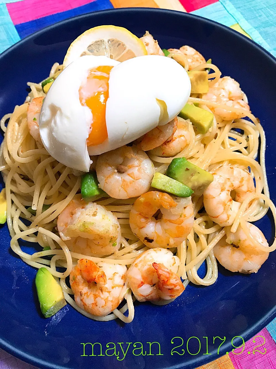 Snapdishの料理写真:海老🦐アボカド🥑スパゲッティ
おまけに半熟たまご🥚|まやさん