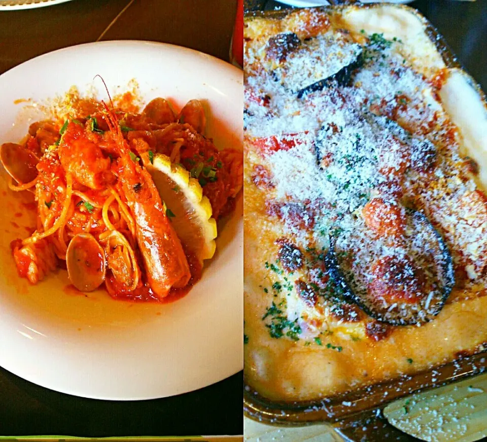 My favorite Italian cafe 2☕ Prawn lemon pasta 🍝 Lasagna 檸檬香る海老のパスタ パルミジャーノレッジャーノたっぷり熱々ラザニア|まめさん