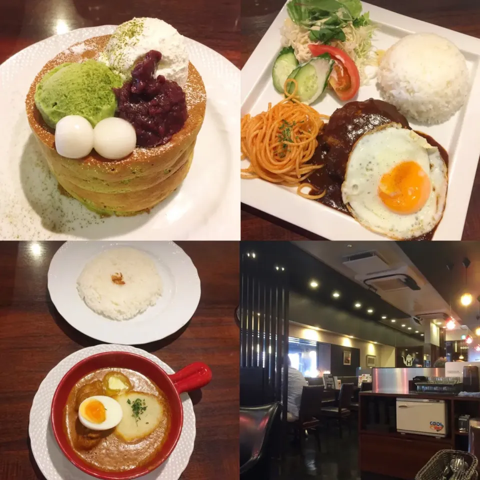 Snapdishの料理写真:9/3❤︎星乃珈琲店❤︎外食
・宇治抹茶スフレパンケーキ
・ハンバーグプレート
・バターチキンカレー|Makinsさん