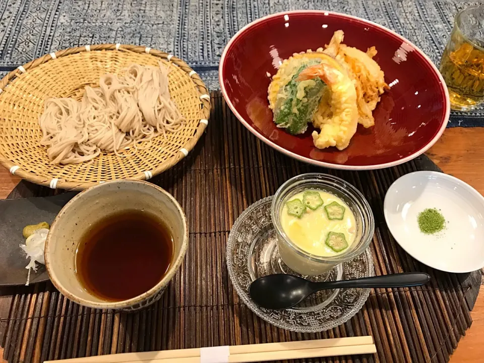 Snapdishの料理写真:料理教室。
お蕎麦
天麩羅
豆乳茶碗蒸し|mmmd_lさん