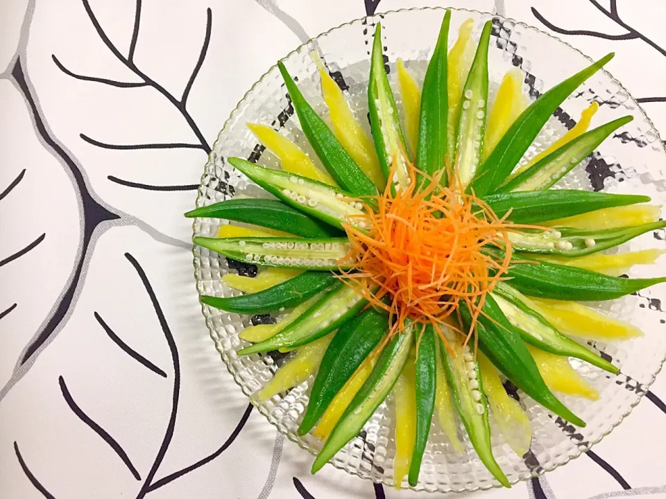 Snapdishの料理写真:あまねこ🌿さんの料理 花オクラ〜♪さっと湯がくとトロトロに|あいさん