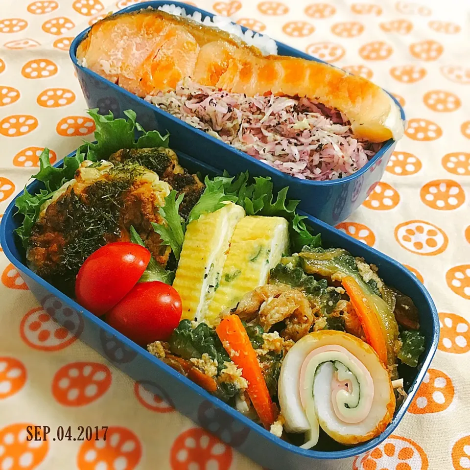 鮭弁当 #お弁当 #お弁当記録 #焼き鮭 #お好み焼き弁当|momo31omomさん