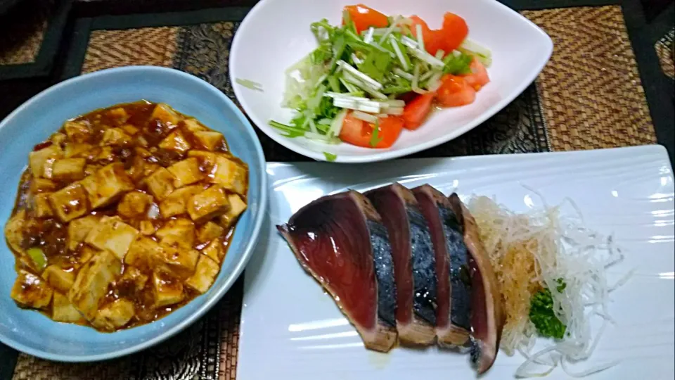 チョレギサラダ&麻婆豆腐&鰹のたたき|まぐろさん