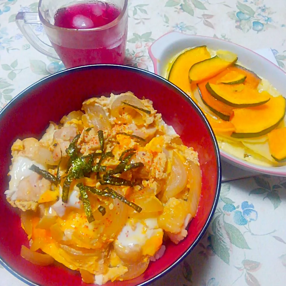 親子丼と小出裕之シェフ流 かぼちゃとじゃがいものミルフィーユグラタン|うたかた。さん