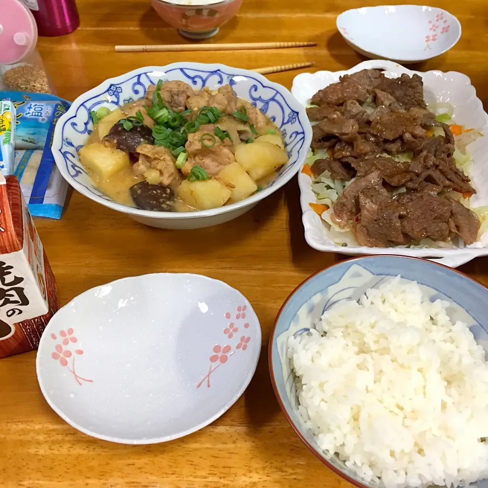 じゃがいもと鶏肉のゴマ味噌煮、焼肉*\(^o^)/*|すかラインさん