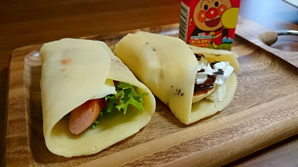 子供朝ごはん🍞ウインナーチーズ、チョコバナナクレープ|アンジェさん