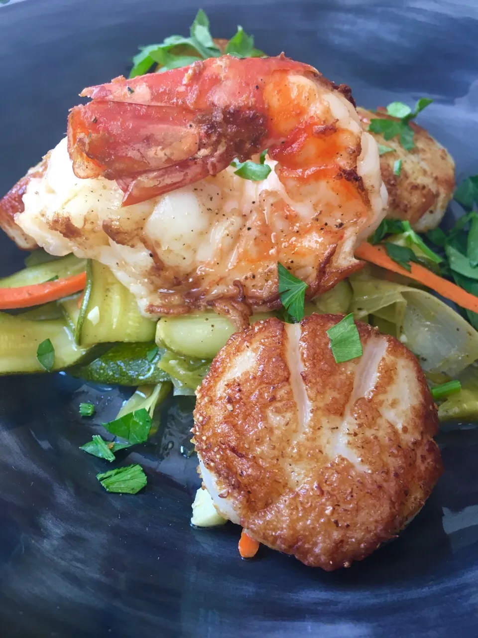 Seared Scallops and Shrinp over Zucchini|Christine pavelkaさん