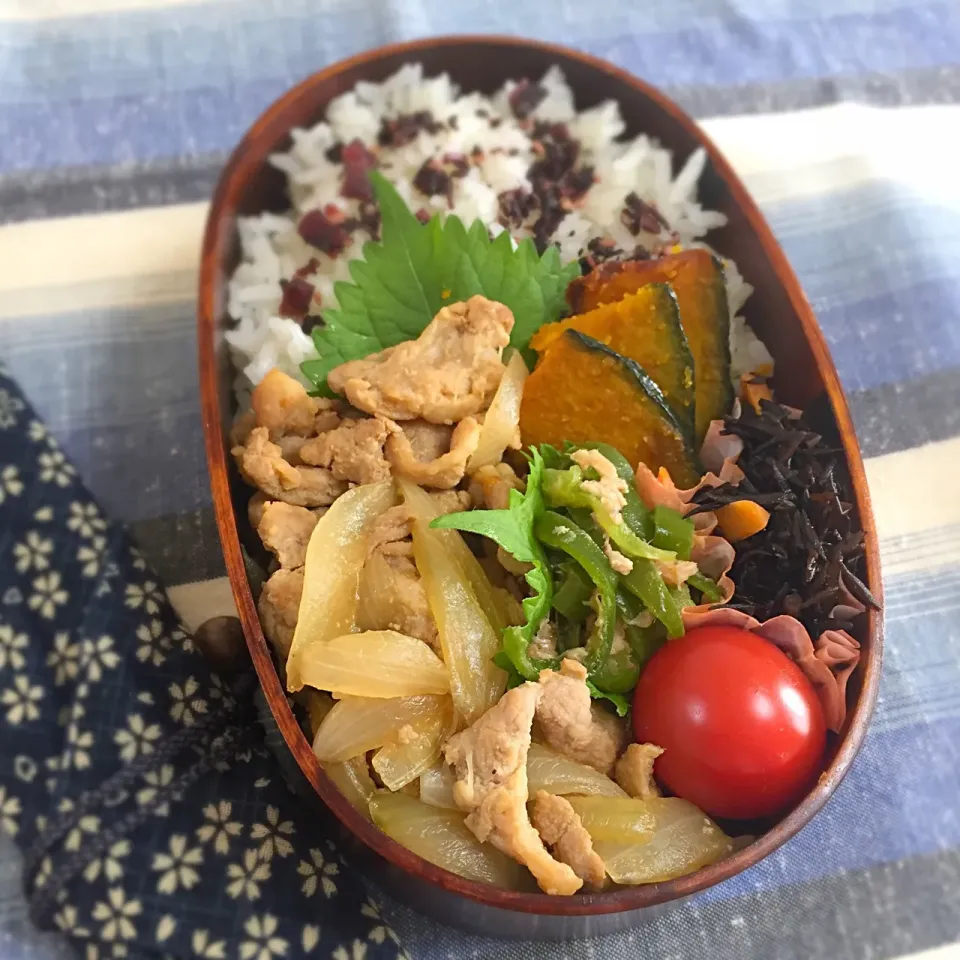 お弁当パンパンになってしまった！
・焼き肉
・かぼちゃの甘辛焼き
・ひじきの煮物
・無限ピーマン
・ミニトマト
・ご飯&カリカリ梅🍚|ききさん