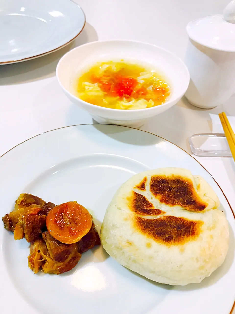 椒塩焼餅、東坡肉湯、鶏蛋西紅柿湯|長谷川裕子さん