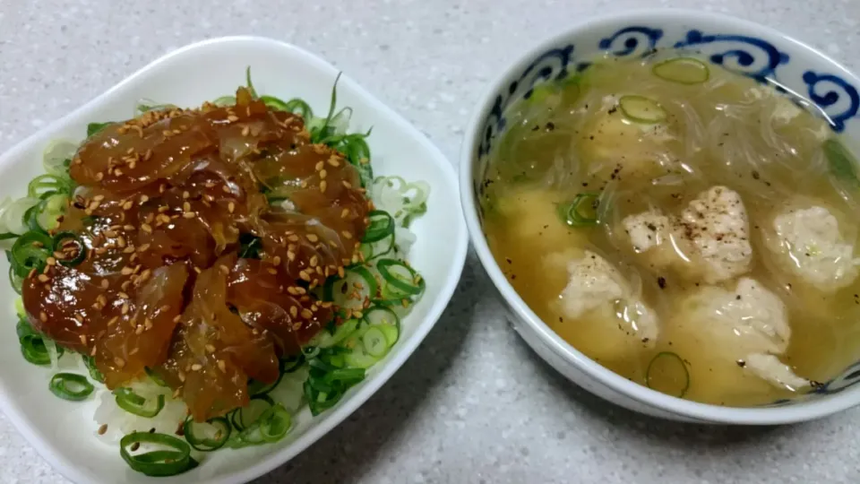 ヒラメの漬け丼と鶏団子春雨スープ|あまねさん