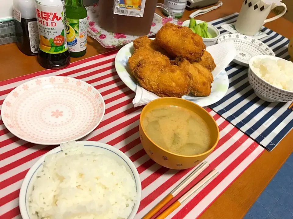 #夜ご飯 
ナスと大葉の肉巻きフライ|めぐひめさん