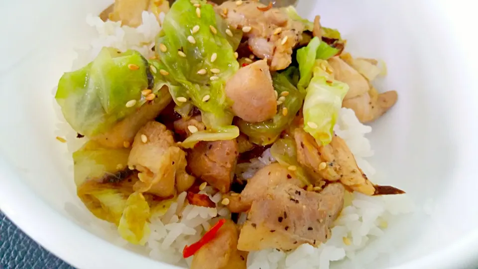 Simple lunch: stir fry spicy cabbage with chicken + Japanese sesame oil 😍|🌷lynnlicious🌷さん