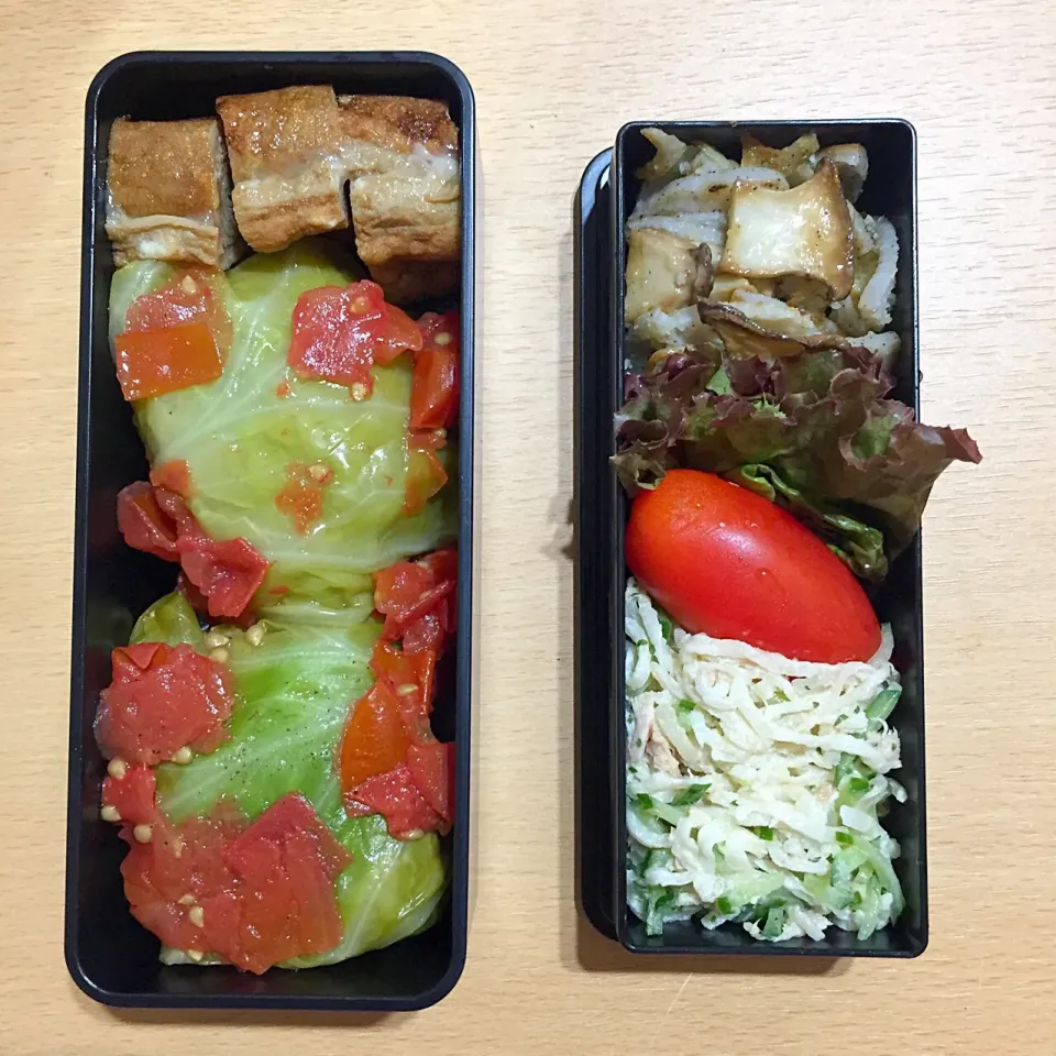 #弁当 #弁当2日目 #ロールキャベツ #切り干し大根とツナのサラダ #焼きれんこんのチーズまぶし #卵焼き|yukoさん