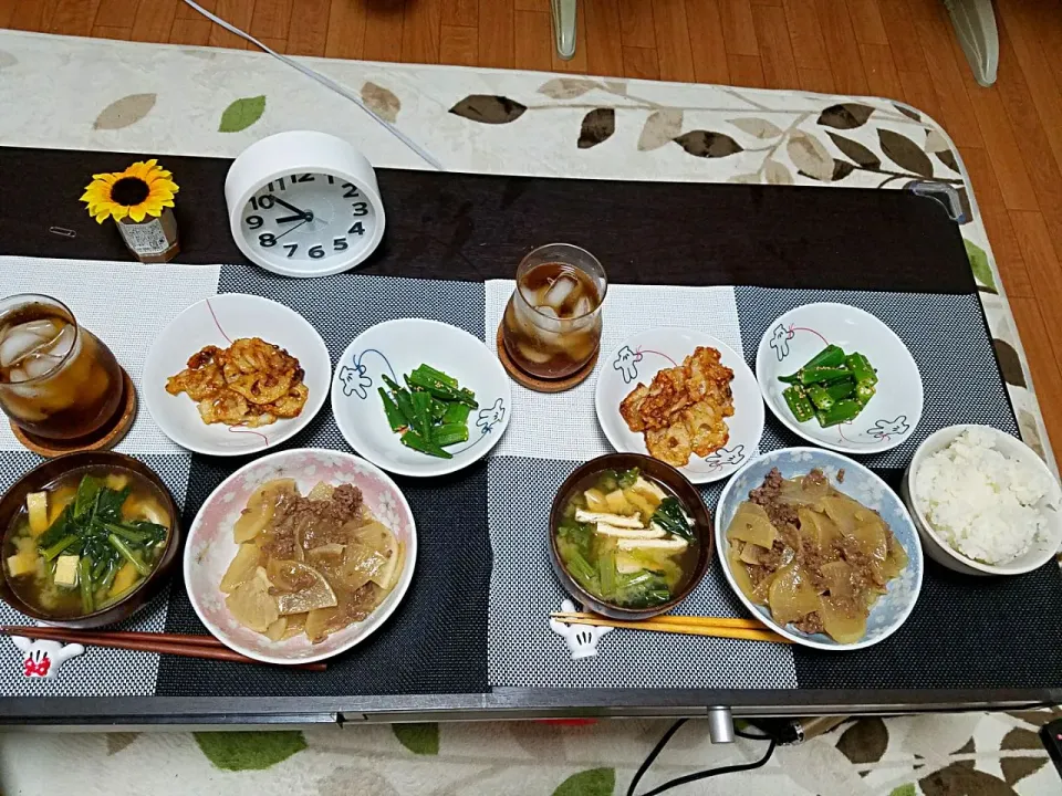 大根のそぼろあん、おくら、蓮根の甘辛いため🍴|みーさん