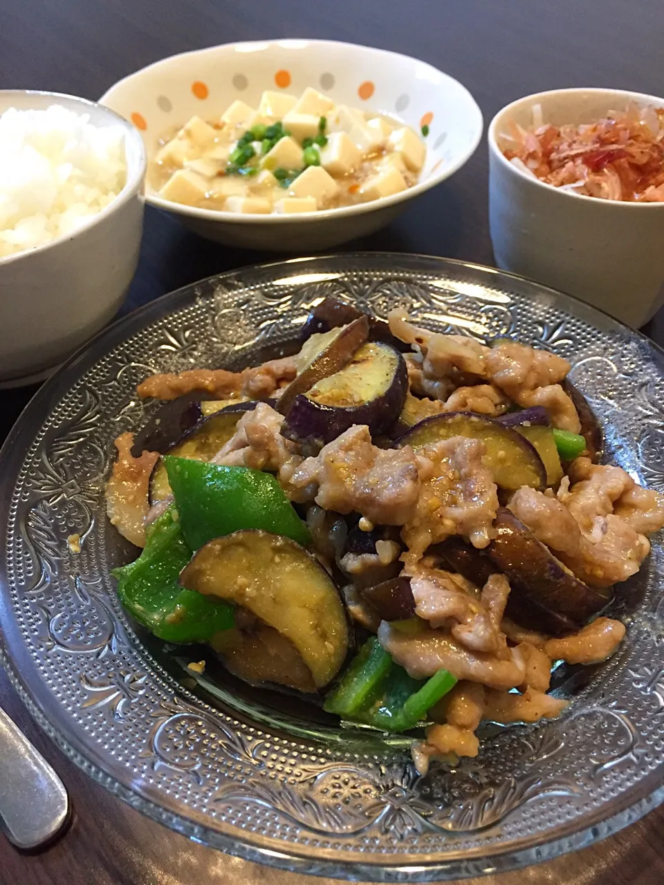 豚と茄子の胡麻味噌炒めの晩ご飯|mikaさん