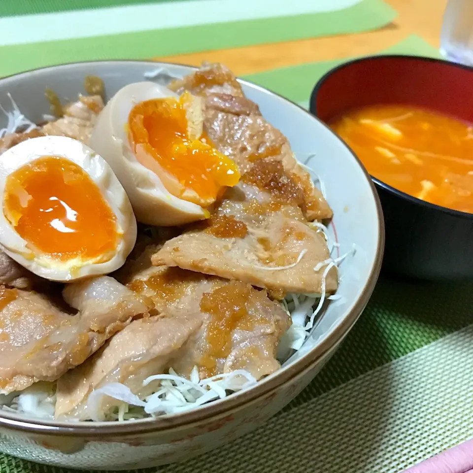 味玉最終日「豚の生姜焼き丼味玉のせ」|guraさん