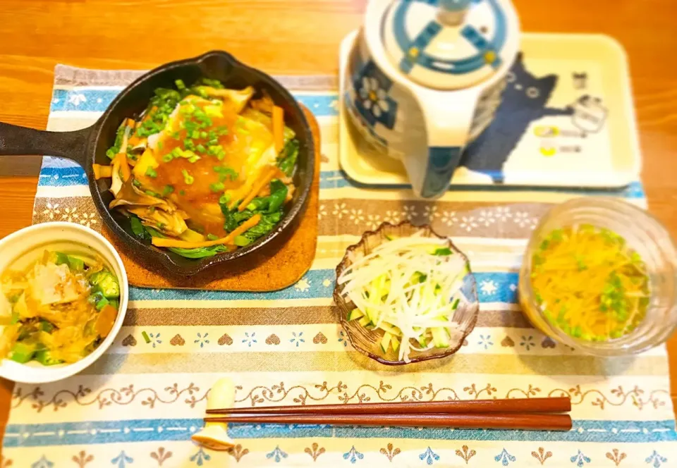 #野菜たっぷり豆腐ハンバーグ#山芋そうめん#オクラのおかか和え#大根サラダ|まぁちゃんさん