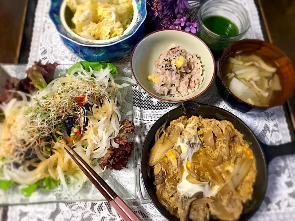 スキレットですき焼き卵とじ晩御飯|noeさん