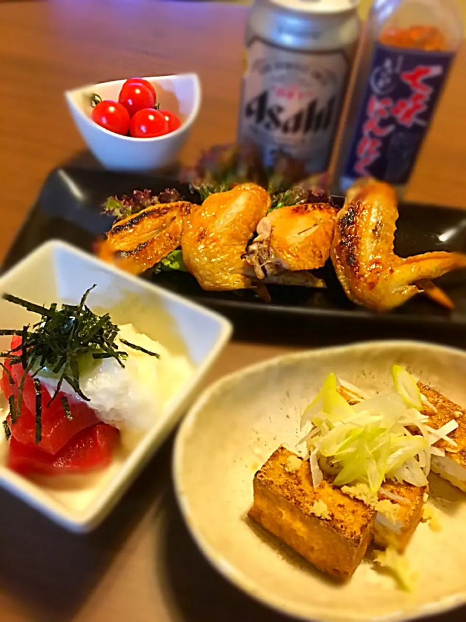 Snapdishの料理写真:鮪🐟中落ちの山かけ
            晩酌セット🍻|ききさん