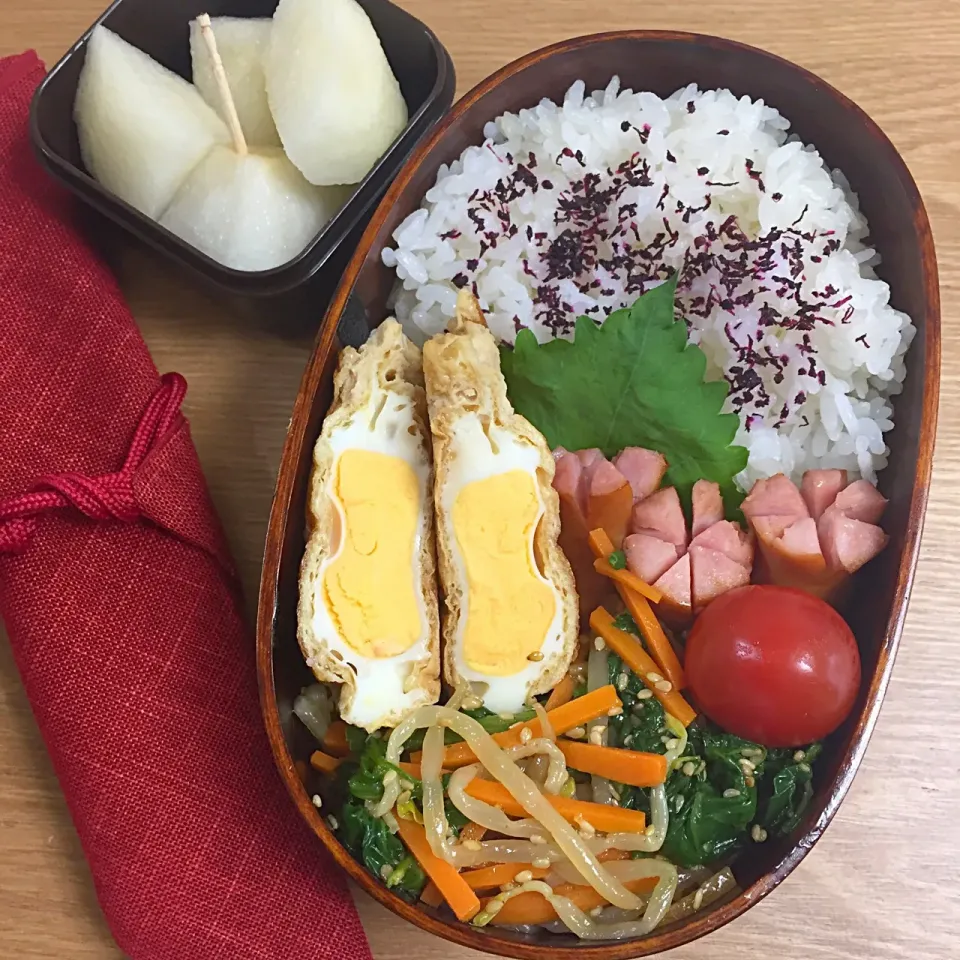 油揚げ卵
ウィンナー
3色ナムル
ミニトマト
ご飯のゆかり🍚
梨|ききさん