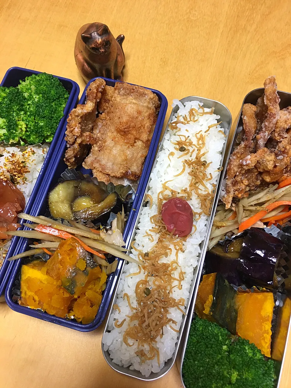 豚の竜田揚げ きんぴら かぼちゃ煮 茄子炒め煮 ブロッコリー弁当。|Kumiko Kimuraさん