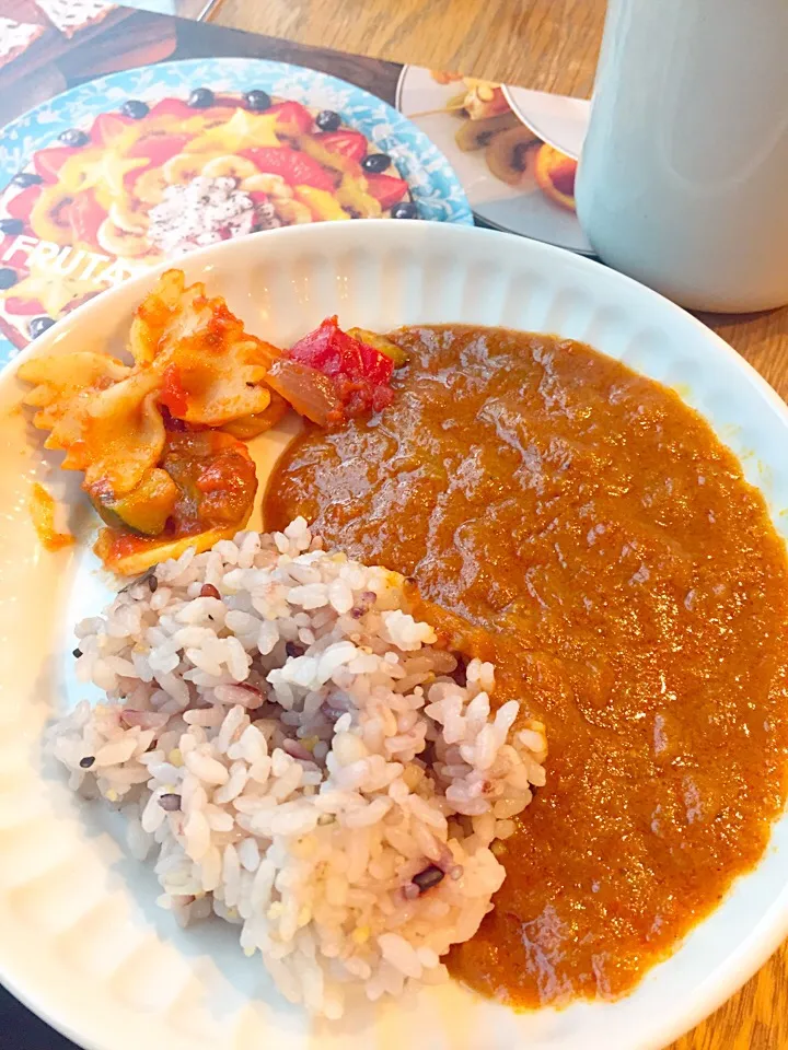 フルーツカレー w/パスタの菜園風トマトソース|nooringoさん