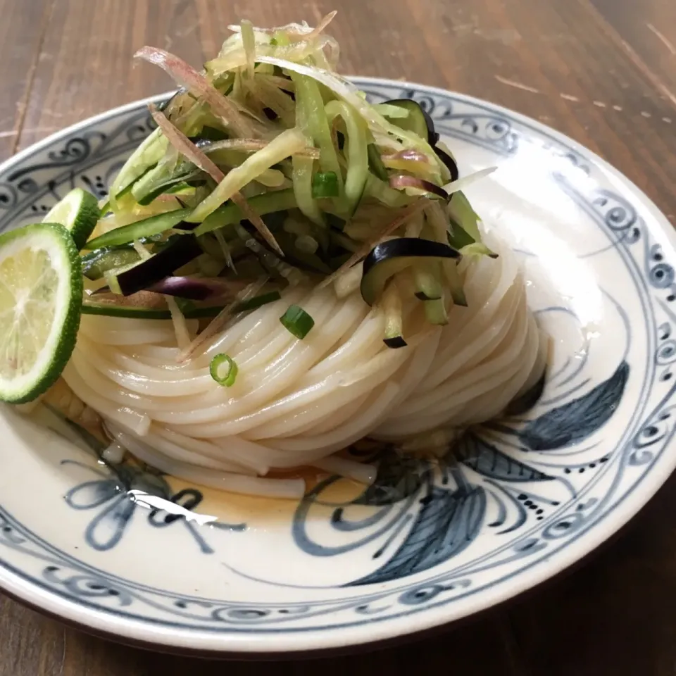 Junさんの五味薬味&野菜のせ 手延べひやむぎでʕ-̼͡-ʔ💞|七海さん