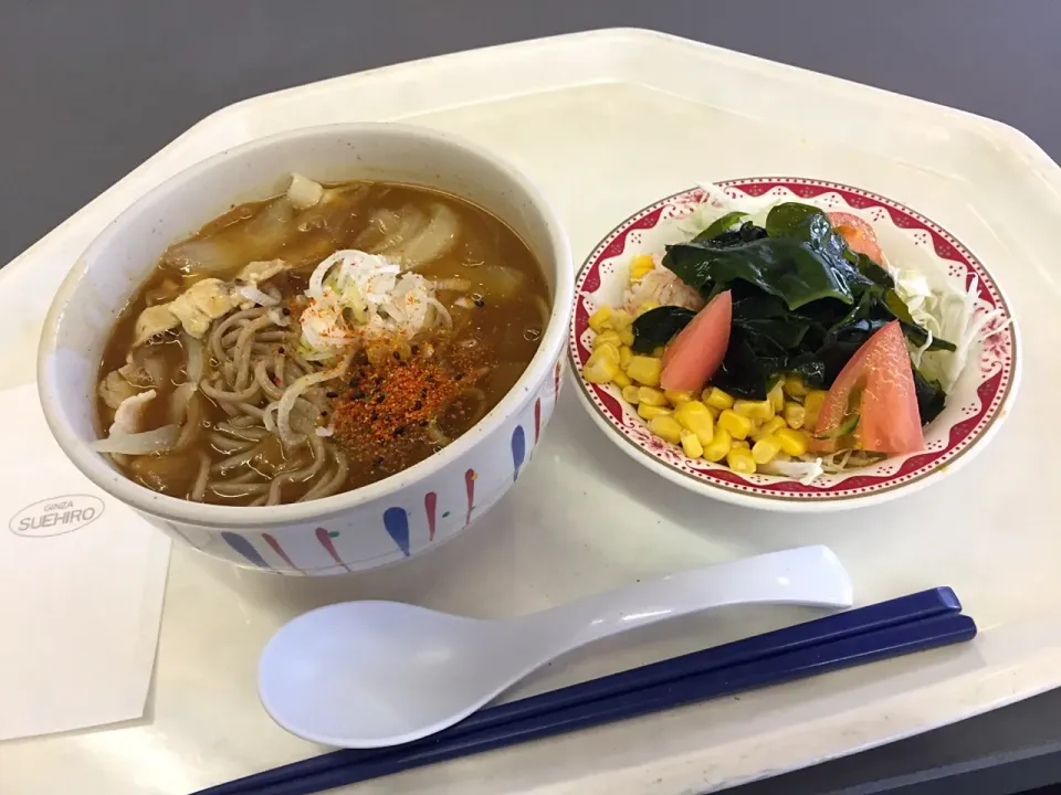 Snapdishの料理写真:カレー蕎麦、わかめサラダ|Tadahiko Watanabeさん