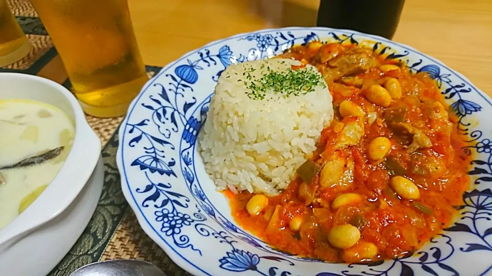 Snapdishの料理写真:鶏肉のバスク風&バターライス|Mutsukiさん