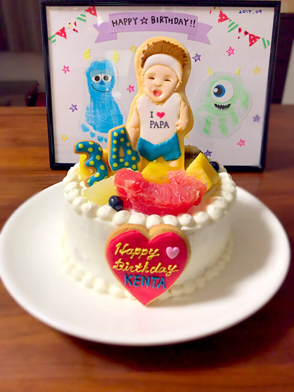 息子アイシングクッキーで誕生日ケーキ❤️|LOVE♡SWEETSさん