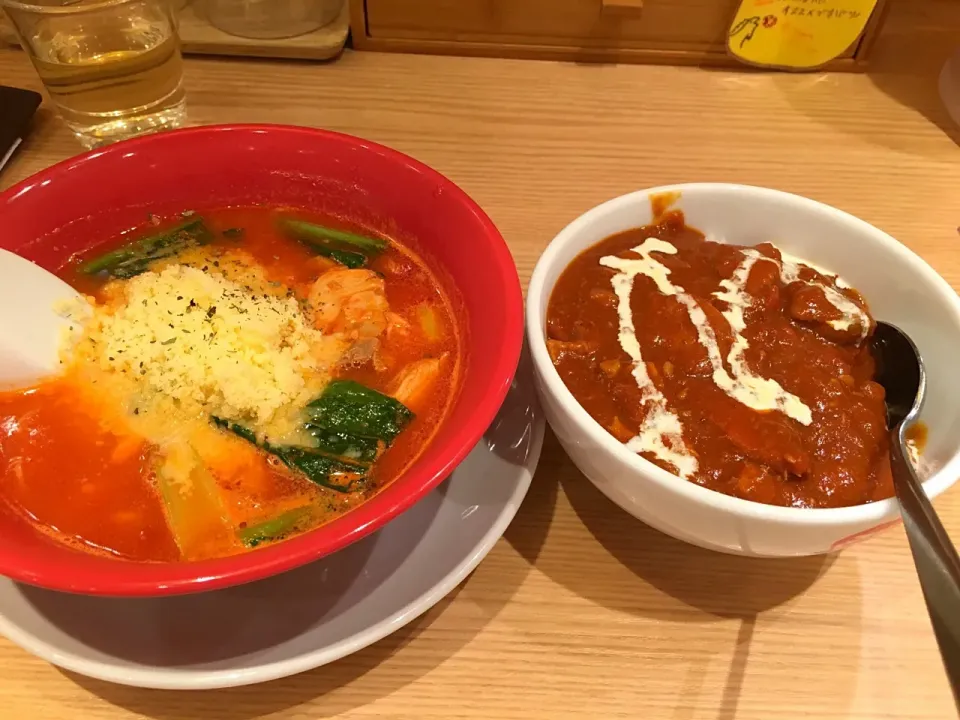 トマトカレーセット(ハーフチーズラーメン)@太陽のトマト麺#創作カレー|カリー仙人さん