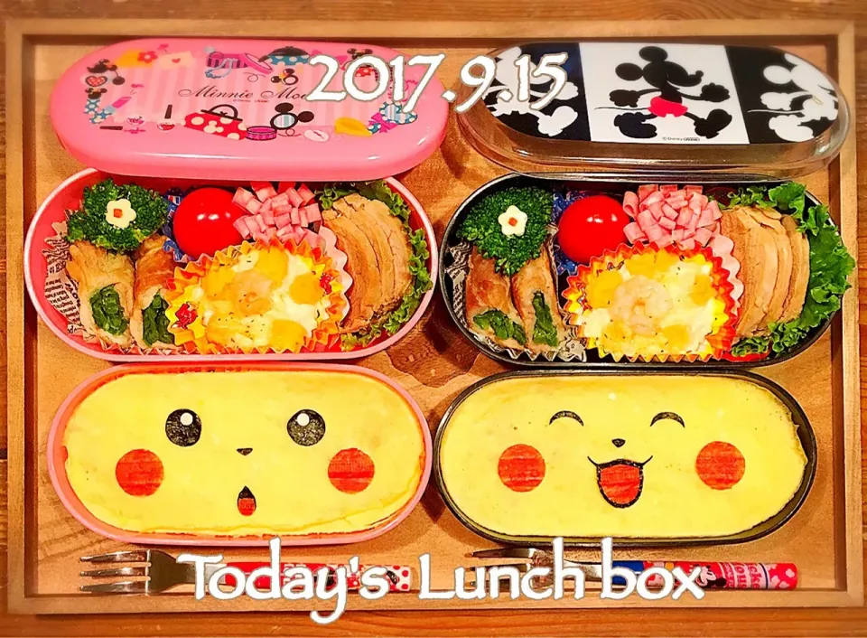 Snapdishの料理写真:本日のOL弁＋JK弁🍱😋
今朝は、10万ボルトだ‼️ピ・ピカチュウ〜✨
▼o'ᆺ'o▼⚡|あさちゃん☆さん