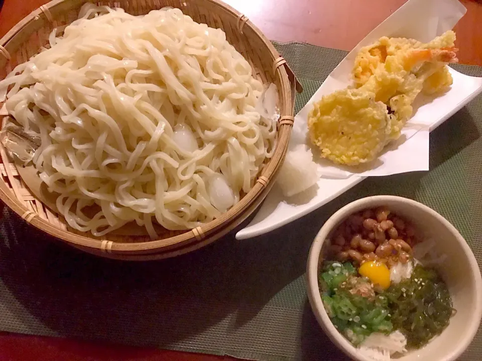 Tempura Udon of yamato sticky yam,natto,okra,grated radish&harb🌿ねばx2&さっぱり薬味天麩羅うどぉん|🌈Ami🍻さん