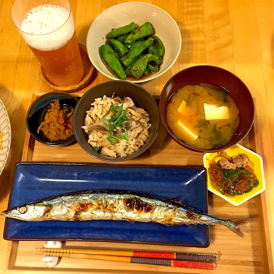 キノコ炊き込みご飯に秋刀魚定食#秋刀魚塩焼き#炊き込みご飯|☆あいあい☆さん