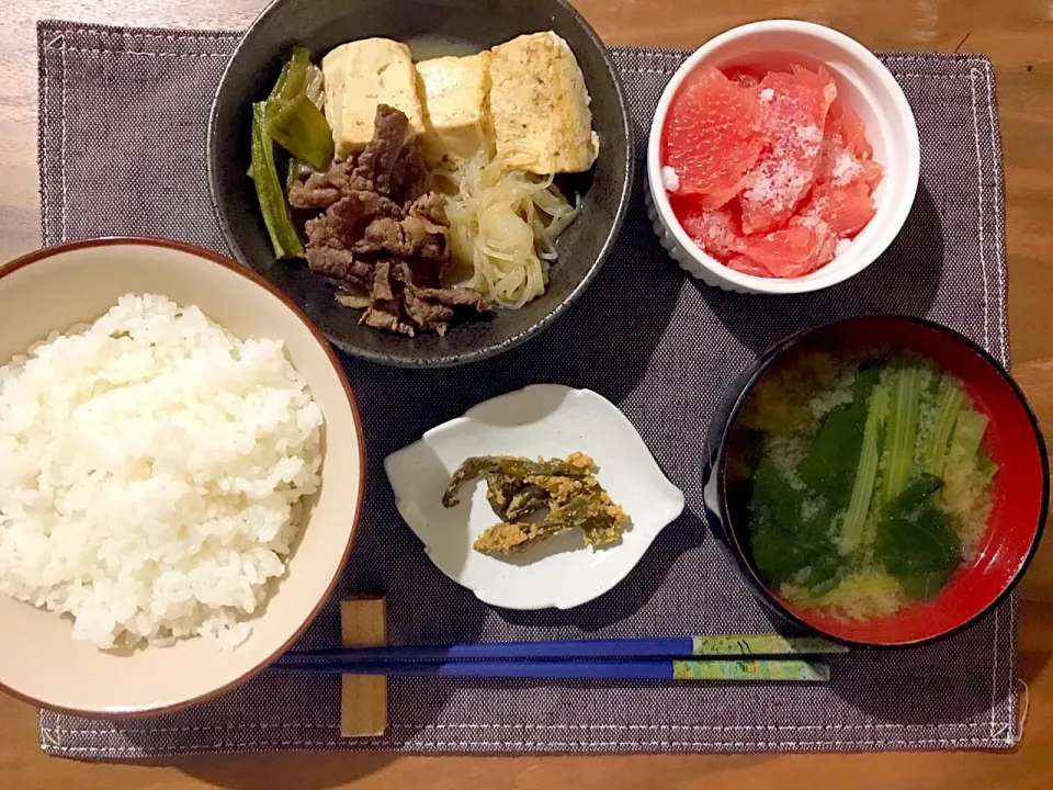 すき焼き風、小松菜の味噌汁|せさん