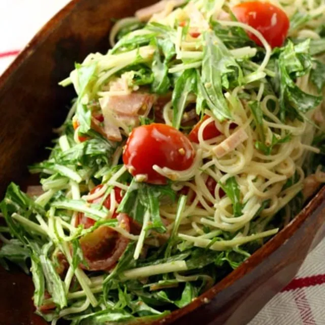 ATSUKO KANZAKI (a-ko)さんの3行レシピ♪水菜とハムのパスタサラダ #レシピブログ #RecipeBlog|レシピブログさん